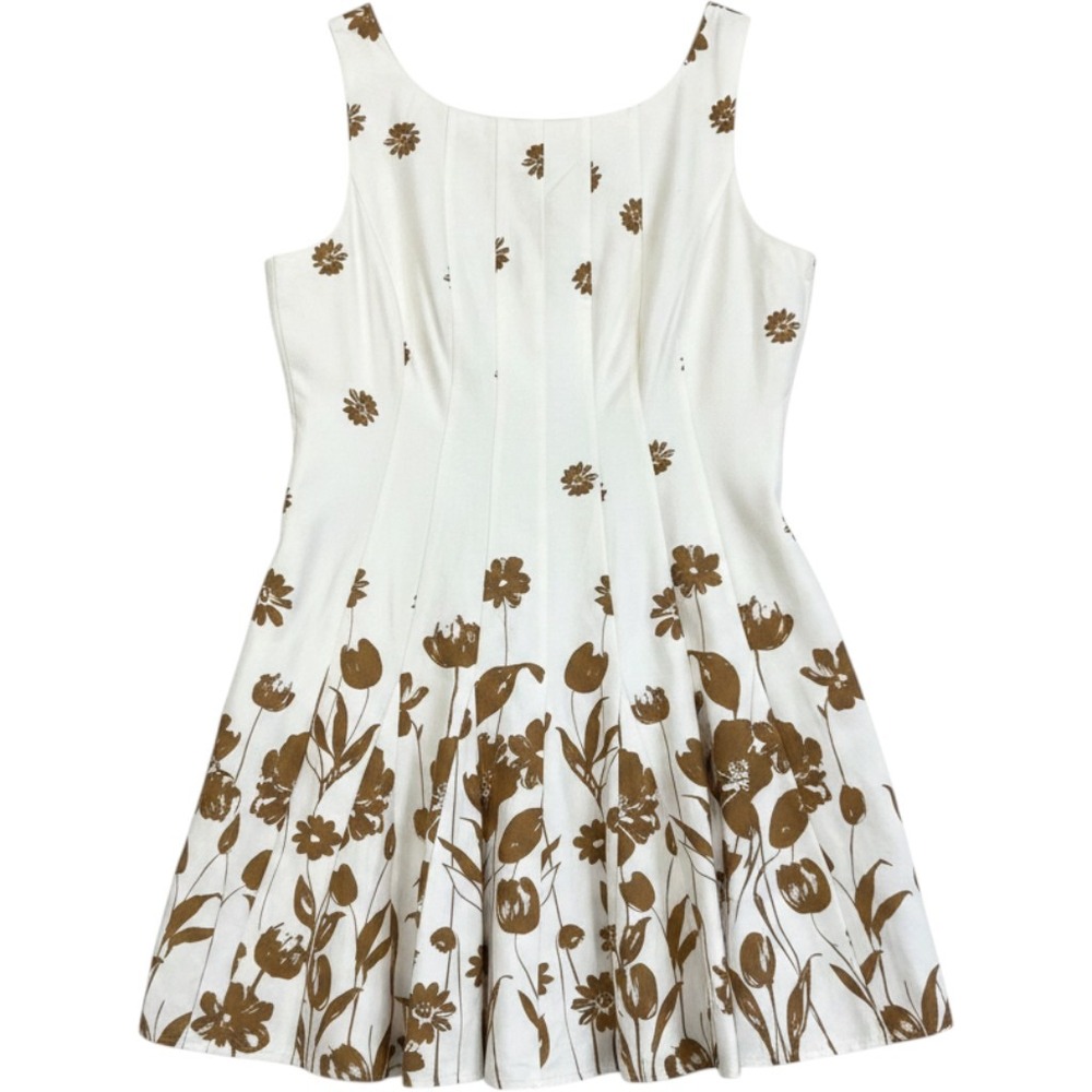Tommy Hilfiger NWT Ivory Brown Floral Fit & Flare Sleeveless Dress Size 14
